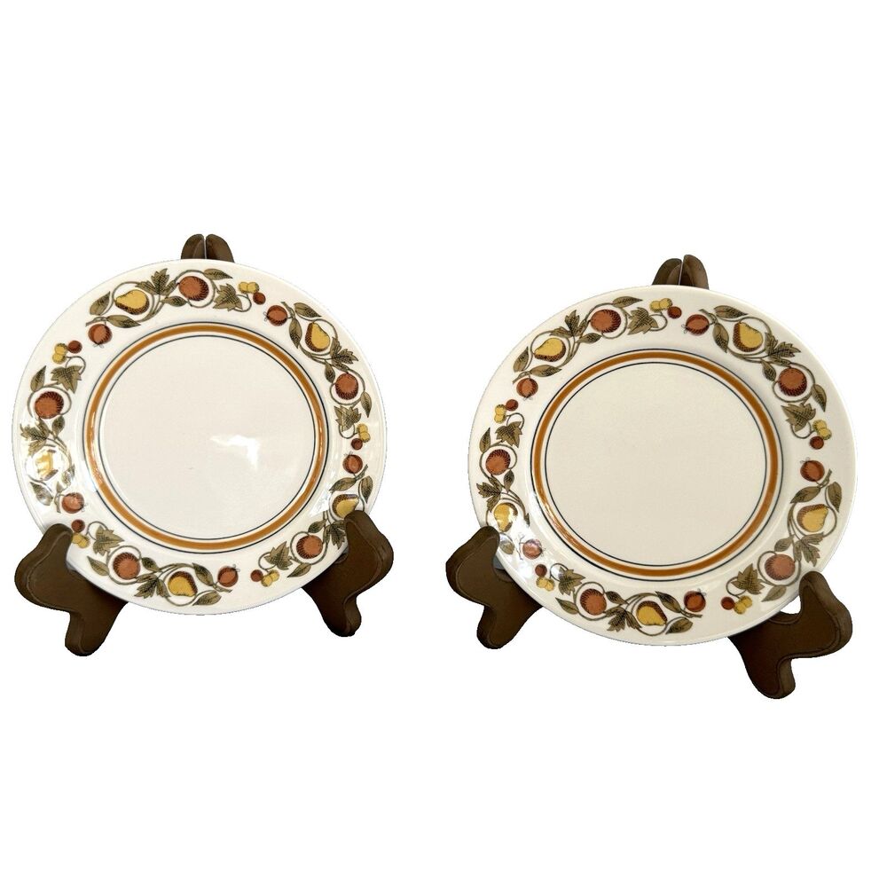 Vtg Franciscan White Stoneware Dessert Plate Pickwick Set of 2 Fruit Pears 6"